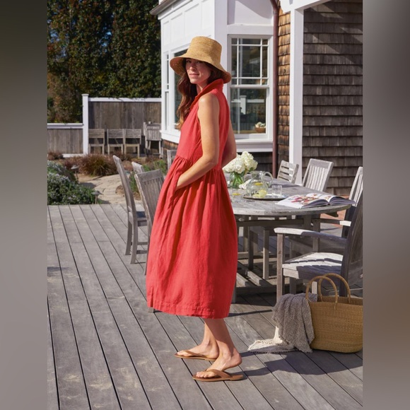 Frank & Eileen Daphne Sleeveless Popover Dress in Summer Red Sz XS Washed Linen - Picture 2 of 16